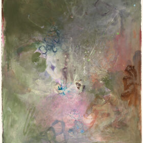 “Looking to the Past“, 30 x 22 inches, mixed media on monotype, 1982-2025